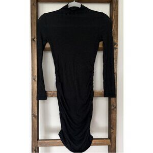 SHEIN Petite XXS Black Ribbed Turtleneck Long Sleeve Ruched Bodycon Dress